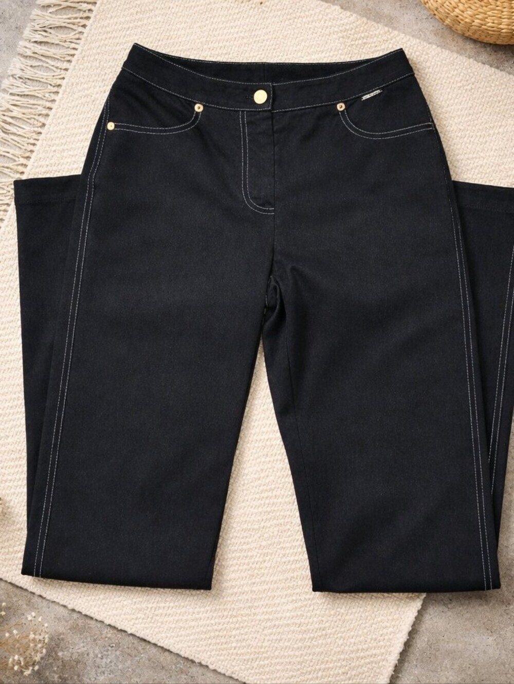 St. John Sport Black Jeans/Pants with White Topstitching